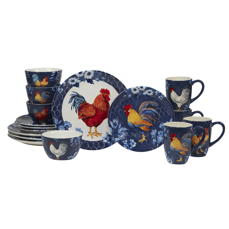 Certified International Indigo Rooster 16Pc Dinnerware Set Reviews Wayfair Canada